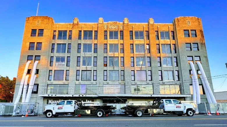 Atmos Drying Services vehicles at commercial job