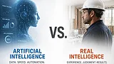 AI vs human expertise A conceptual illustration contrasts artificial intelligence with human expertise