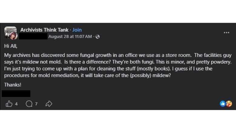 screenshot of social media post on mold vs. mildew