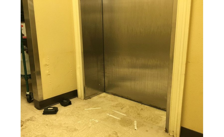 Water line on the elevator doors