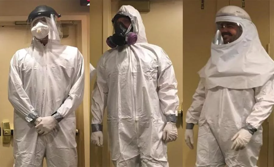 Head-to-toe PPE, including breathing protection from least protection to best.