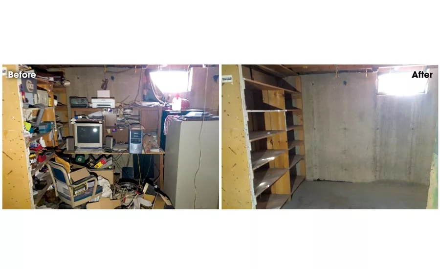 A look at the basement of the home before and after cleanup.