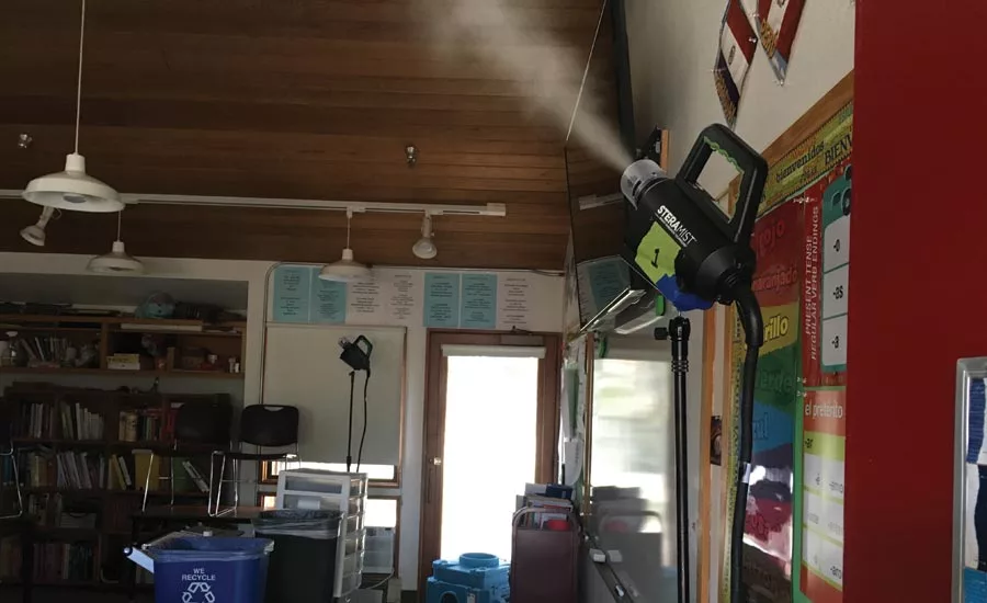 Beginning SteraMist of a classroom.