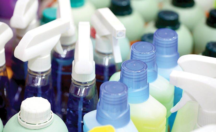 spray bottles and disinfectants
