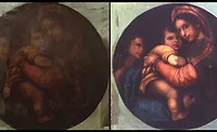 before and after comparison of a damaged painting