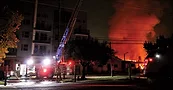 Firefighters battled the nighttime blaze