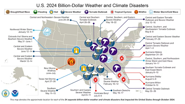 U.S. 2024 Billion-Dollar Weather and Climate Disasters