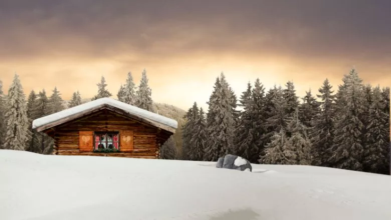 Rustic ski hut in the mountains