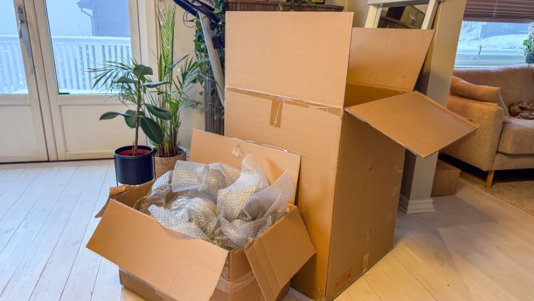 Open Cardboard Boxes and Bubble Wrap Packing