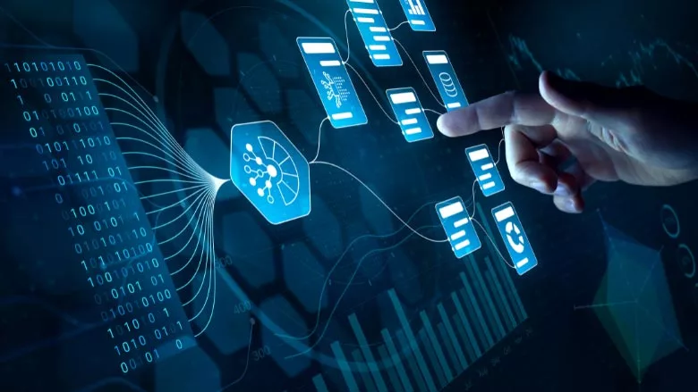 Businessman touching Virtual Screen