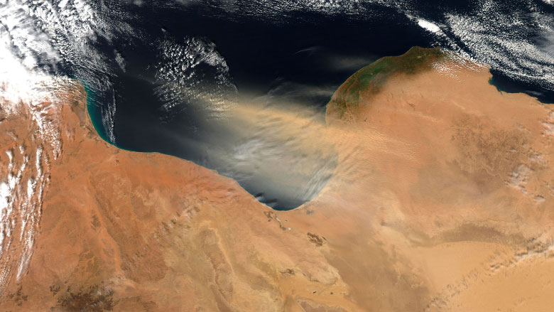 Satellite View of dust storm over Libya
