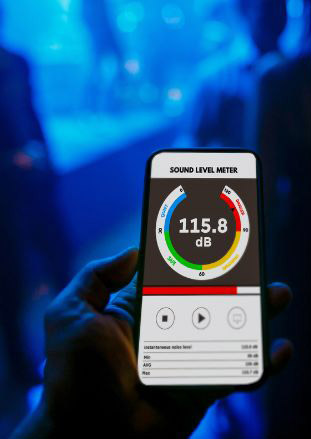 mobile app showing dangerous noise levels at a party
