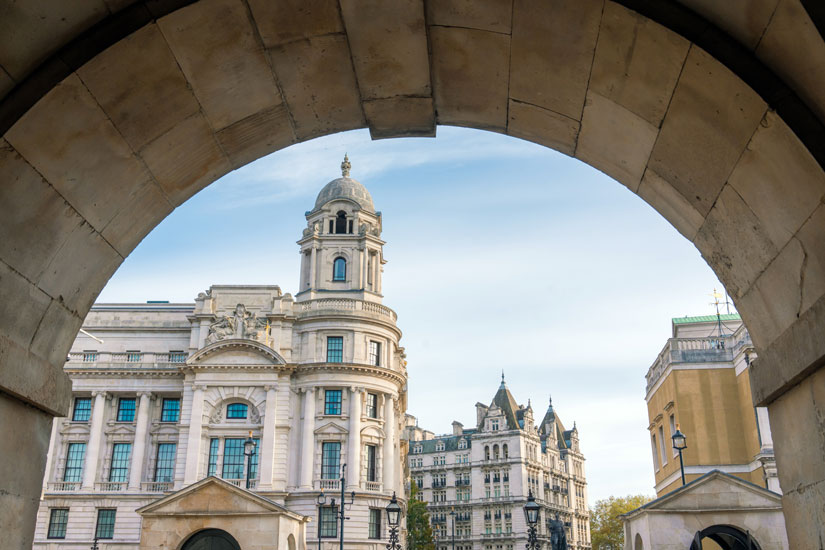 Antique building view in Whitehall, London
