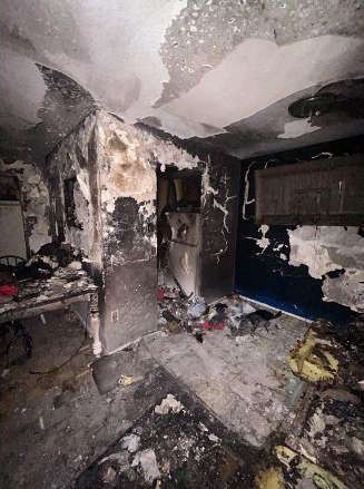 interior of fire-damaged house