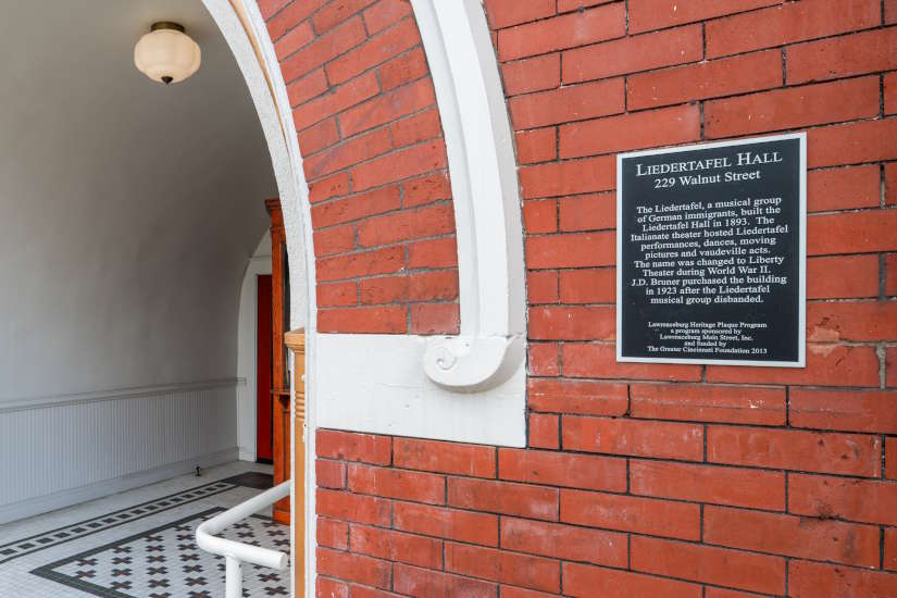 plaque on exterior wall of the Liberty Theater