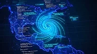 Digital view of the United States with a Hurricane and coding Digital view of the United States with a Hurricane and coding