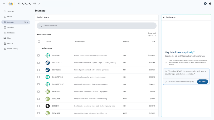 XactRestore’s AI estimator