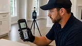 A restoration technician reviews ATP results to verify surface cleanliness following remediation A restoration technician reviews ATP results to verify surface cleanliness following remediation