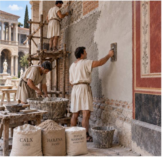 Greco-Roman wall construction with plaster