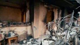 Burnt and damaged house