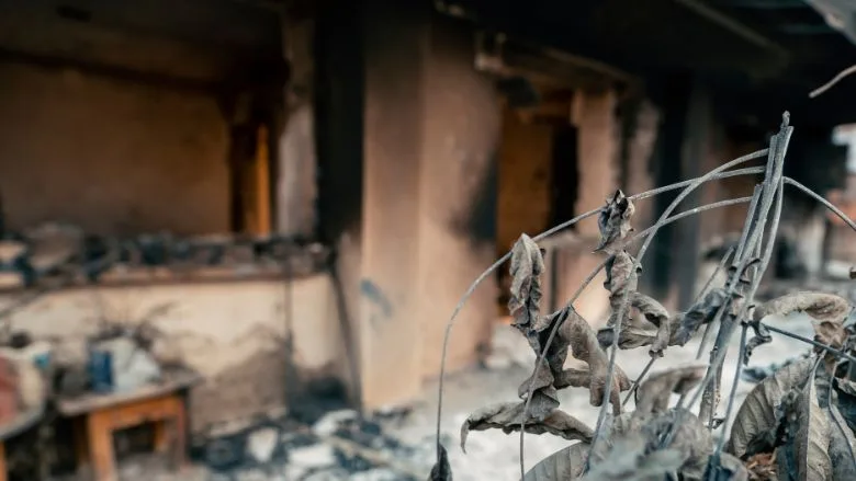 Burnt and damaged house