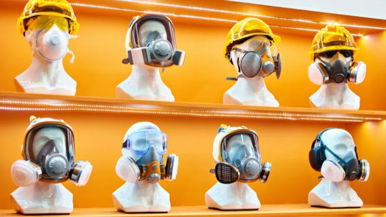 different types of respiratory protection on display