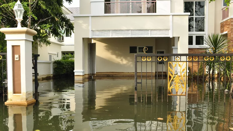 Flooded entrance to a building