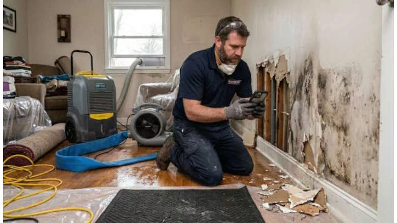 restoration technician working a water damage project